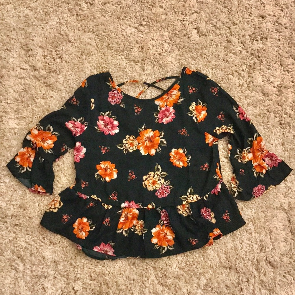 Dark Green Floral Top